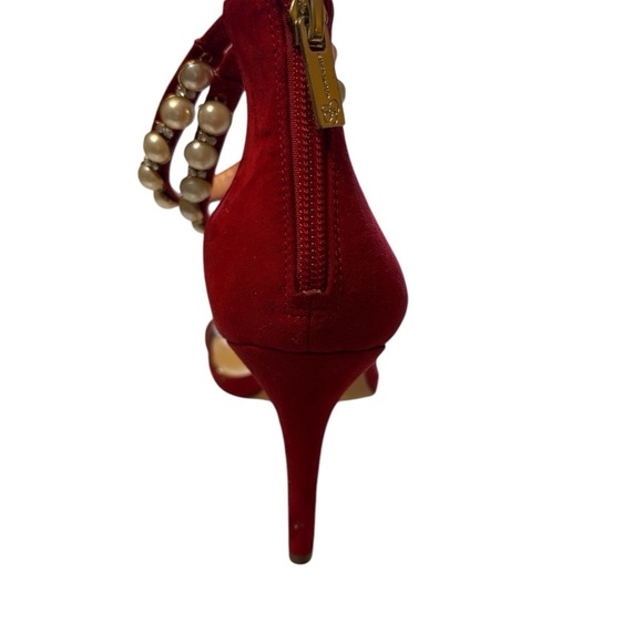 Jessica Simpson Red Pearl-Embellished Heels Women’s Size 7 - Picture 4 of 8